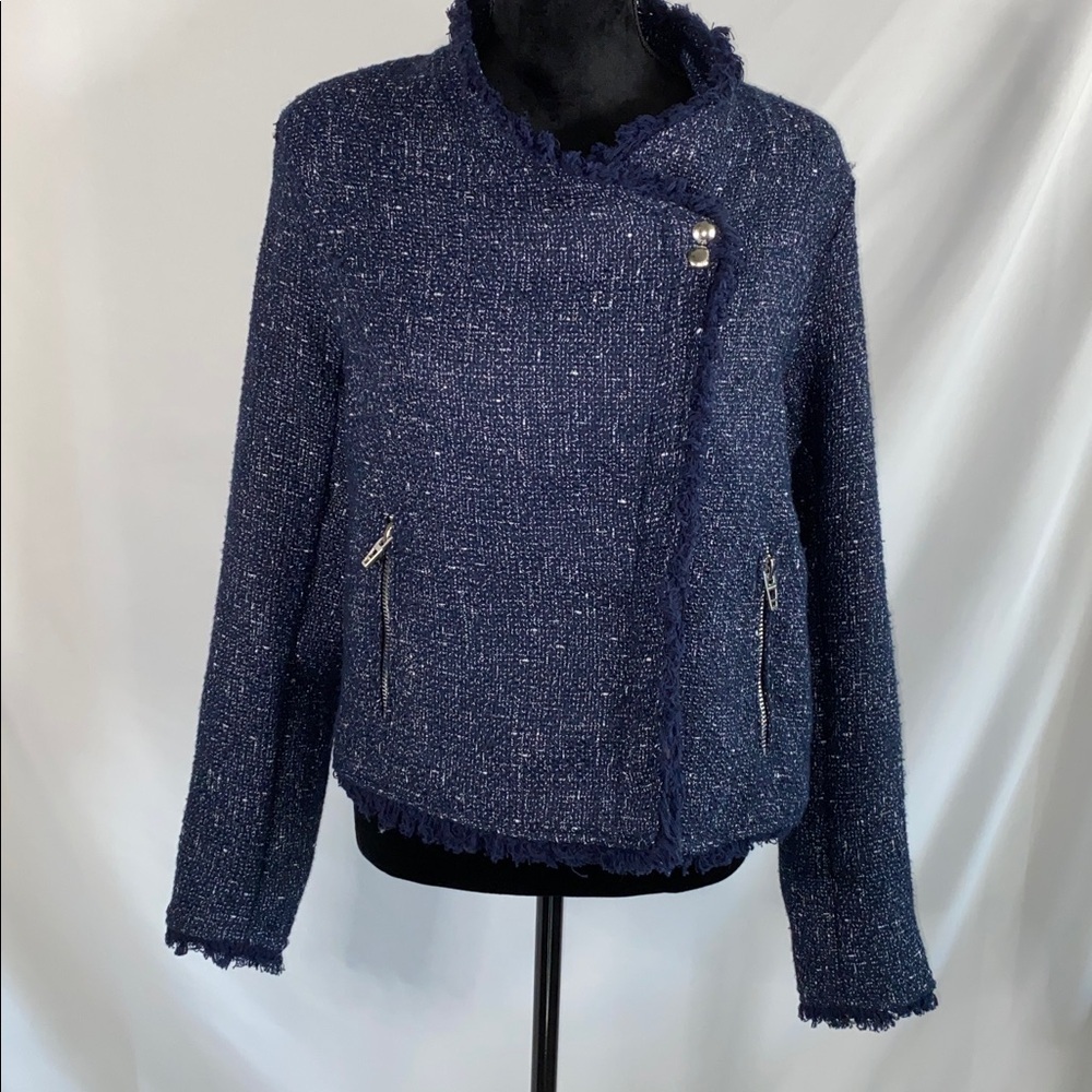 Blank NYC Navy Tweed Moto Jacket Blue Size XL - Picture 5 of 13
